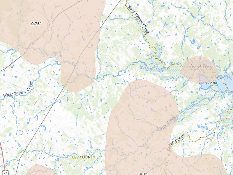 Radar-estimated hail-size map of the storm over Dime Box, TX on May 19, 2026
