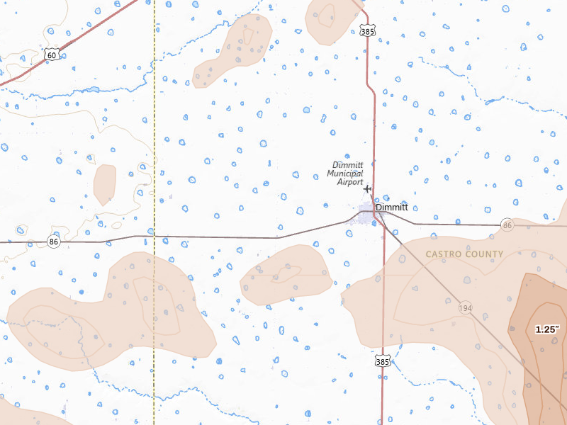 Radar-estimated hail-size map of the storm over Dimmitt, TX on May 22, 2026