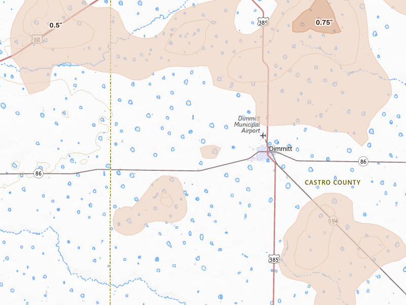 Radar-estimated hail-size map of the storm over Dimmitt, TX on May 23, 2026