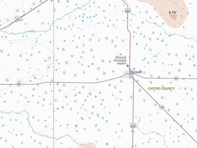 Radar-estimated hail-size map of the storm over Dimmitt, TX on Jul 5, 2026