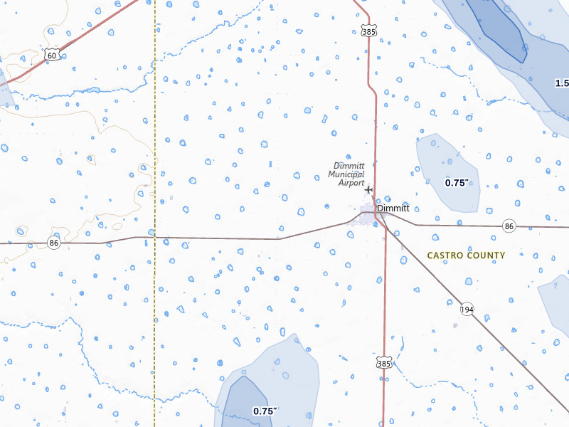 NEXRAD radar-signature map of the hail storm over Dimmitt, TX on Jul 5, 2026