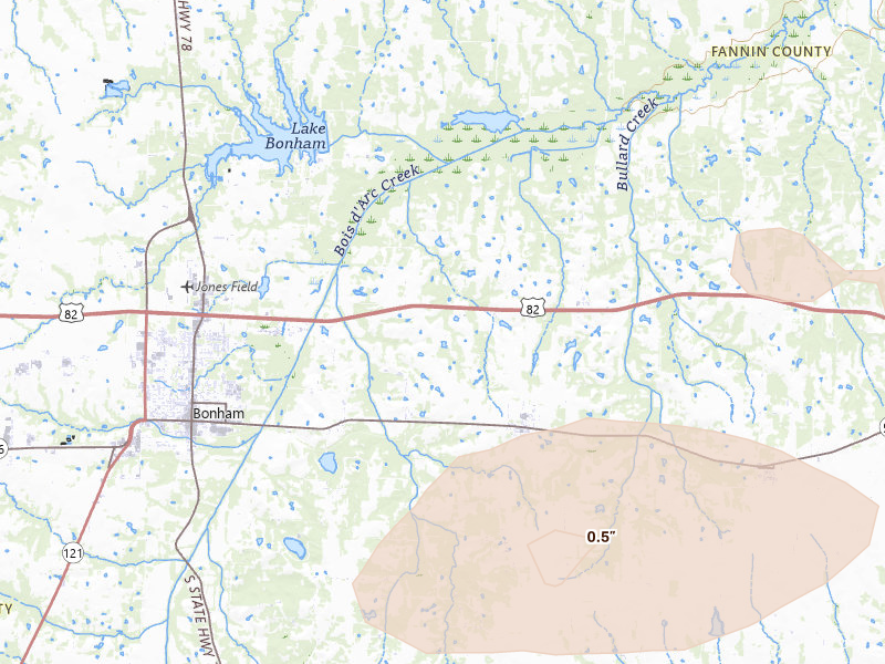 Radar-estimated hail-size map of the storm over Dodd City, TX on May 9, 2026