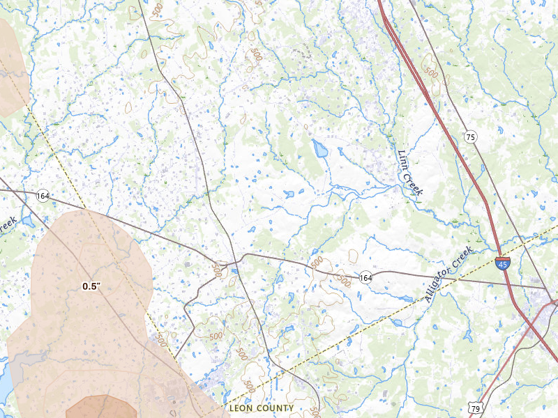 Radar-estimated hail-size map of the storm over Donie, TX on May 25, 2026