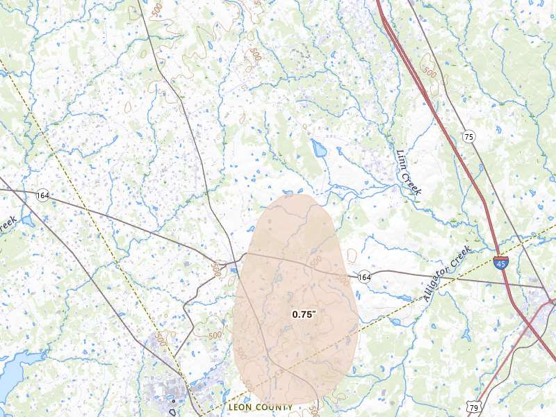 Radar-estimated hail-size map of the storm over Donie, TX on May 26, 2026