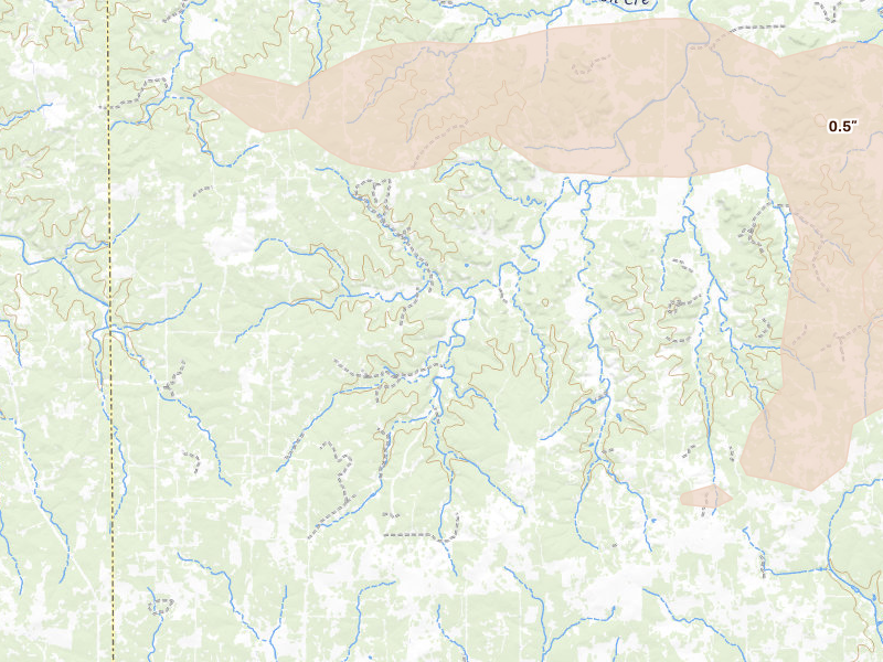 Radar-estimated hail-size map of the storm over Doss, TX on May 6, 2026
