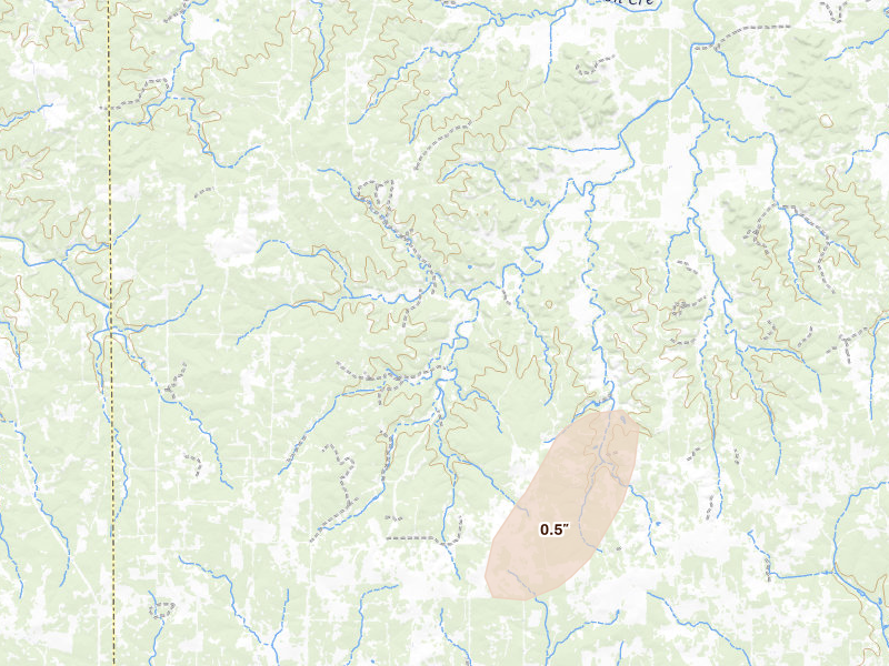 Radar-estimated hail-size map of the storm over Doss, TX on May 19, 2026