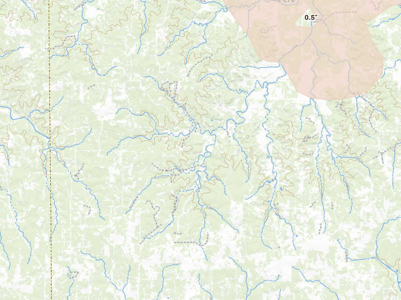 Radar-estimated hail-size map of the storm over Doss, TX on May 21, 2026