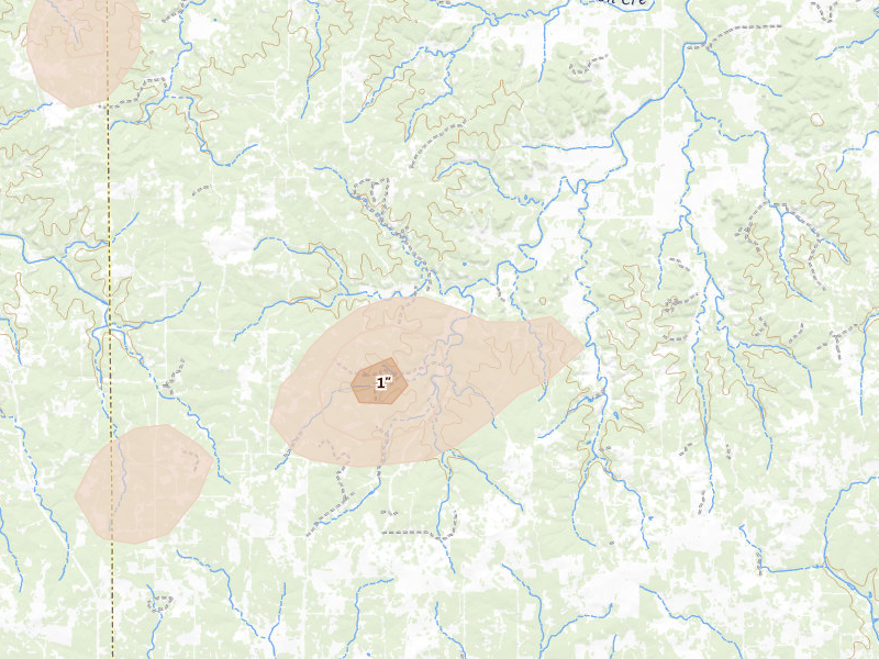 Radar-estimated hail-size map of the storm over Doss, TX on May 24, 2026