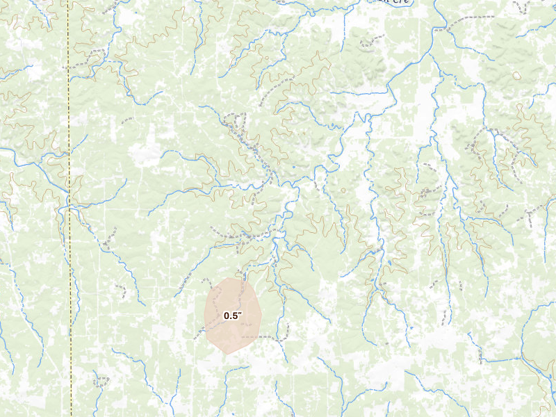 Radar-estimated hail-size map of the storm over Doss, TX on Jul 6, 2026