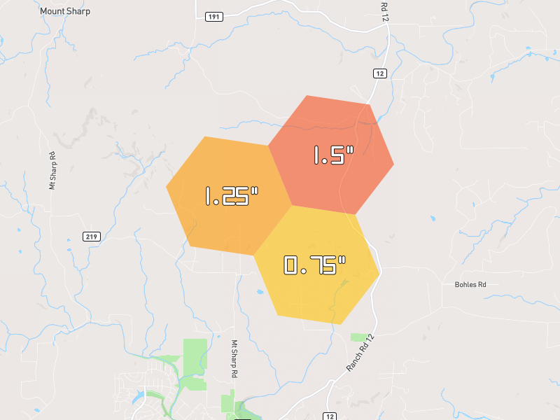Hail map of Driftwood, TX on Jun 3, 2026, hail up to 1.5"