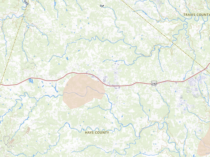 Radar-estimated hail-size map of the storm over Dripping Springs, TX on Aug 27, 2026
