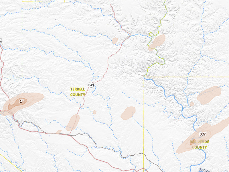 Radar-estimated hail-size map of the storm over Dryden, TX on May 26, 2026