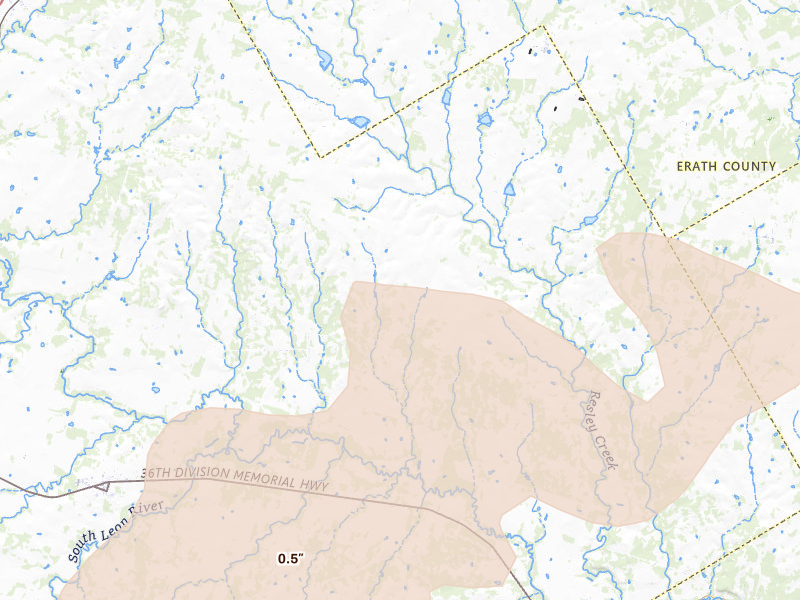 Radar-estimated hail-size map of the storm over Dublin, TX