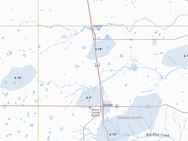 NEXRAD radar-signature map of the hail storm over Dumas, TX on Jun 26, 2026