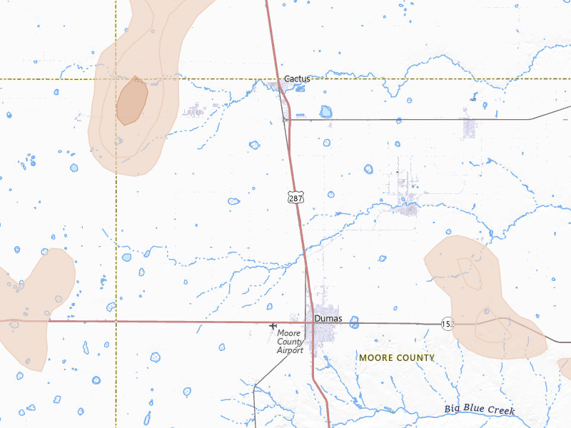 Radar-estimated hail-size map of the storm over Dumas, TX on Jul 5, 2026