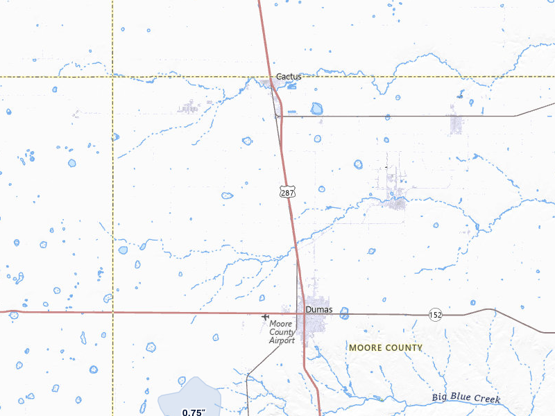 NEXRAD radar-signature map of the hail storm over Dumas, TX on Jul 12, 2026