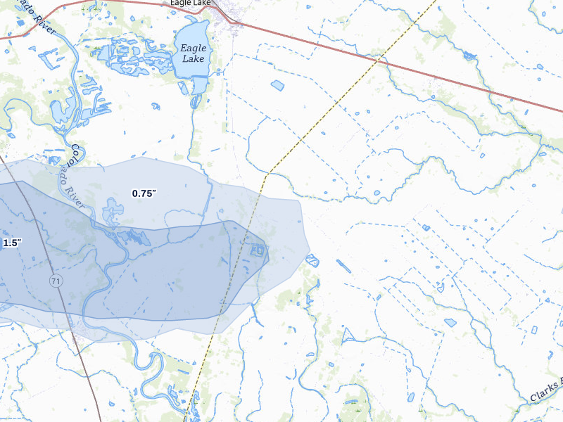 NEXRAD radar-signature map of the hail over Eagle Lake, TX