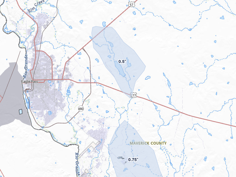 NEXRAD radar-signature map of the hail storm over Eagle Pass, TX on May 10, 2026