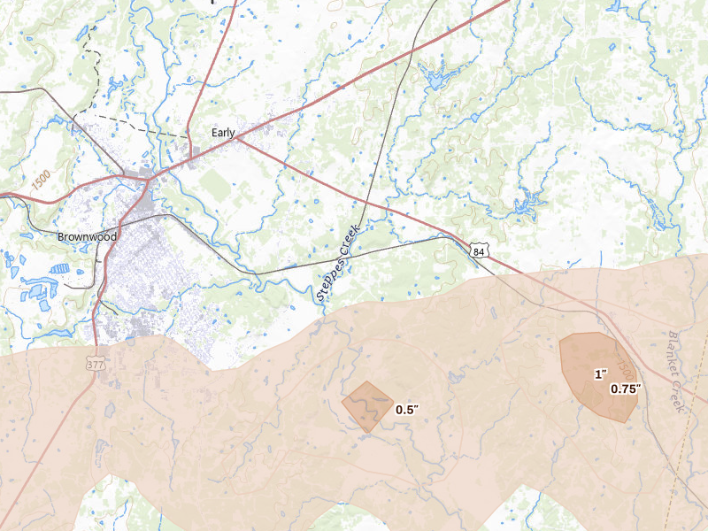 Radar-estimated hail-size map of the storm over Early, TX on Apr 18, 2026