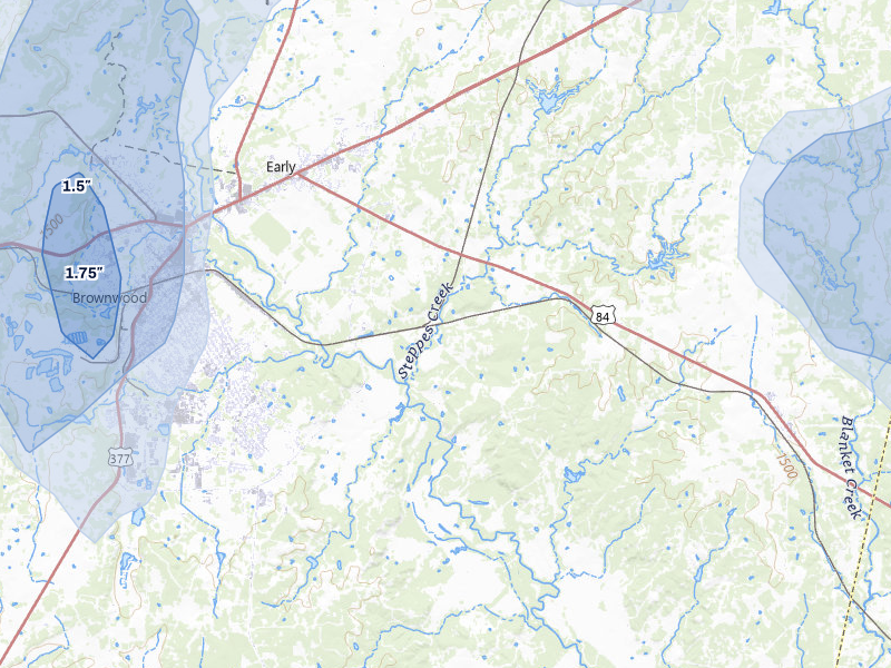 NEXRAD radar-signature map of the hail storm over Early, TX on Jul 5, 2026