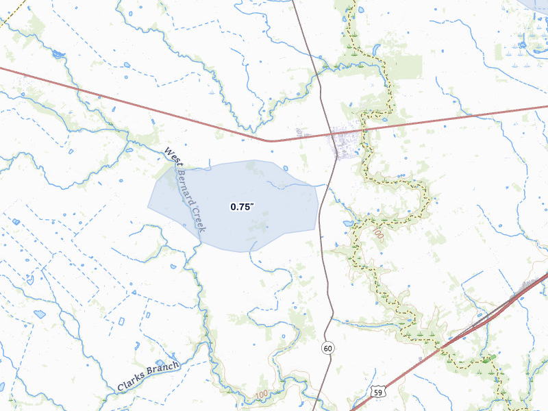 NEXRAD radar-signature map of the hail storm over East Bernard, TX on Apr 30, 2026