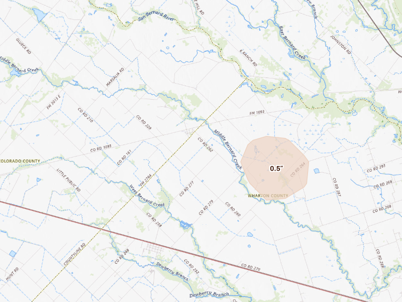 Radar-estimated hail-size map of the storm over East Bernard, TX
