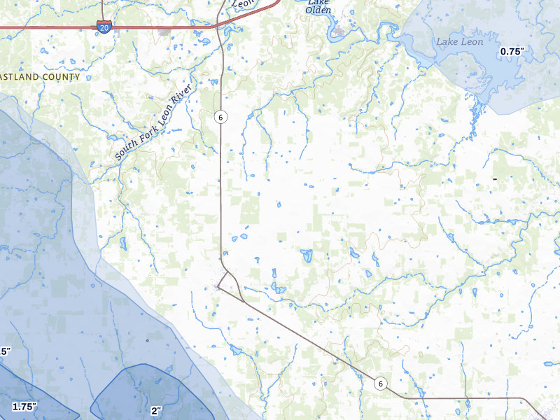 NEXRAD radar-signature map of the hail storm over Eastland, TX on May 10, 2026