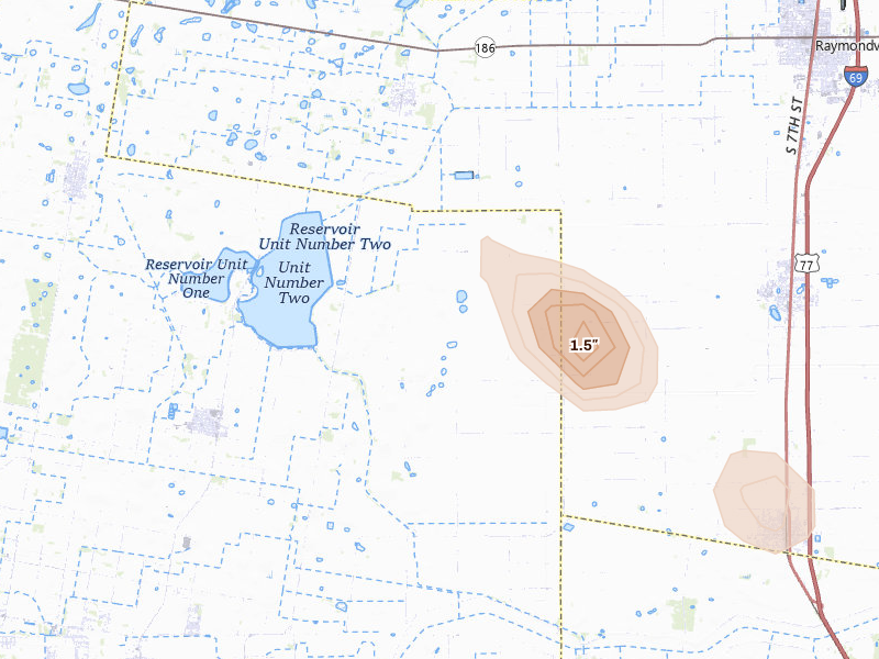 Radar-estimated hail-size map of the storm over Edcouch, TX on Apr 29, 2026
