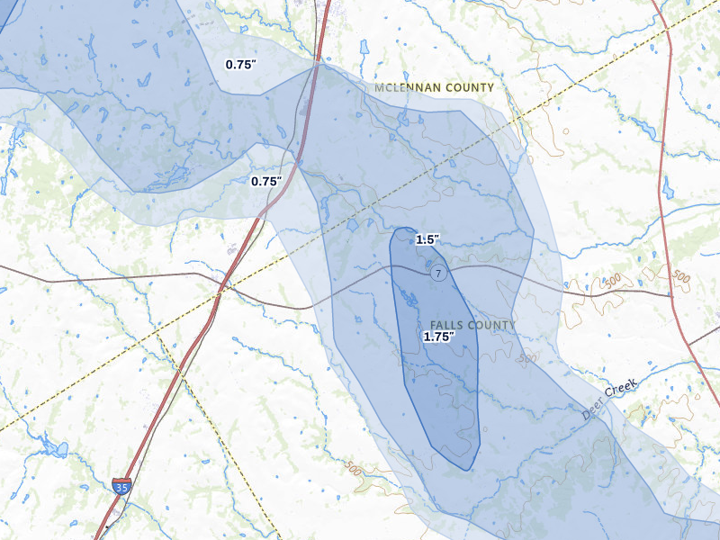 NEXRAD radar-signature map of the hail storm over Eddy, TX on May 10, 2026