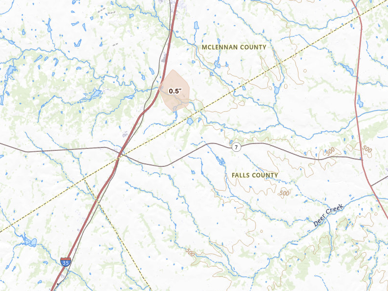 Radar-estimated hail-size map of the storm over Eddy, TX on Aug 26, 2026