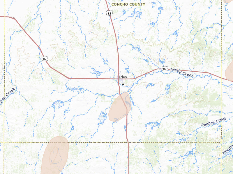 Radar-estimated hail-size map of the storm over Eden, TX on Jun 19, 2026