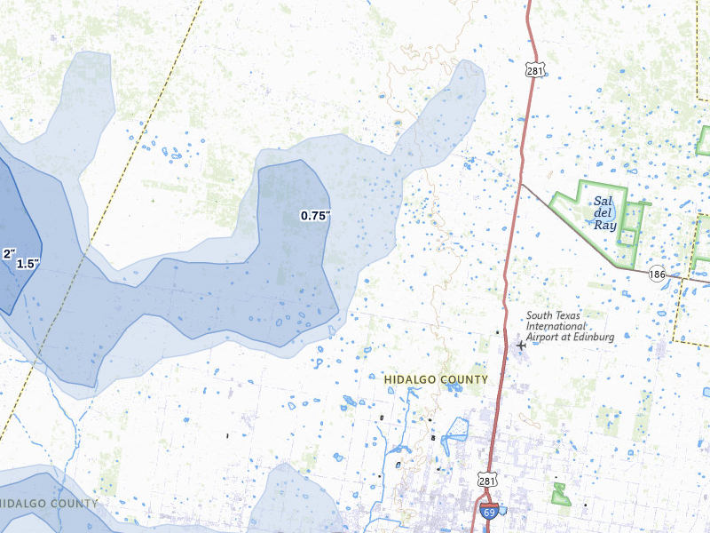 NEXRAD radar-signature map of the hail over Edinburg, TX