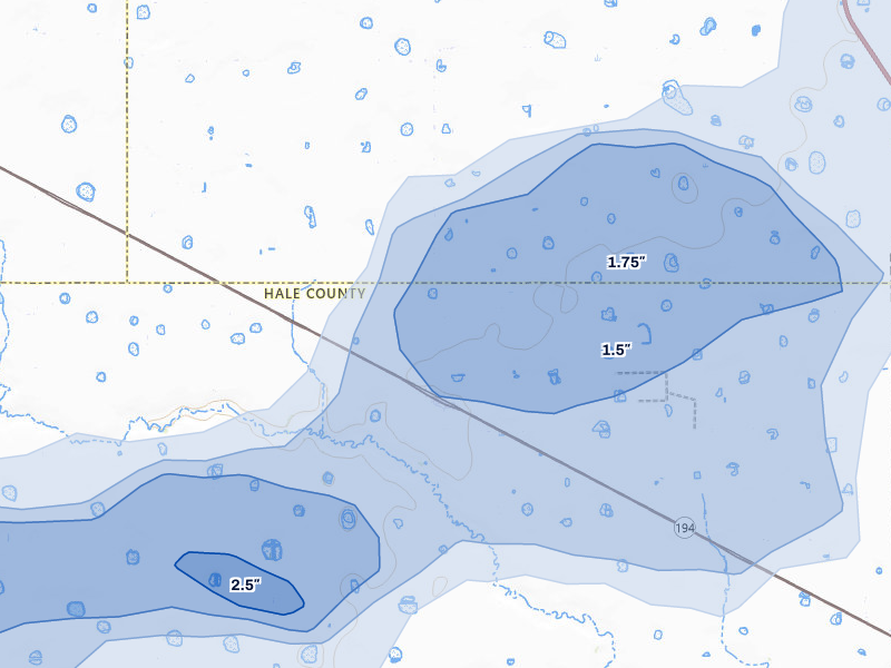 NEXRAD radar-signature map of the hail over Edmonson, TX