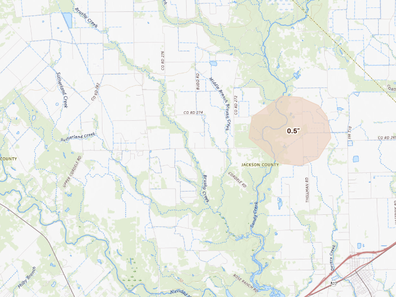 Radar-estimated hail-size map of the storm over Edna, TX