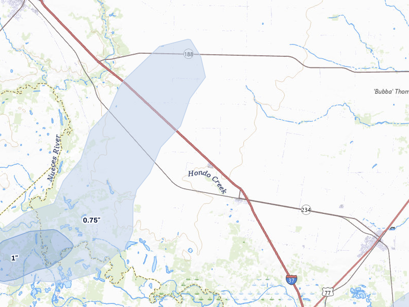 NEXRAD radar-signature map of the hail over Edroy, TX