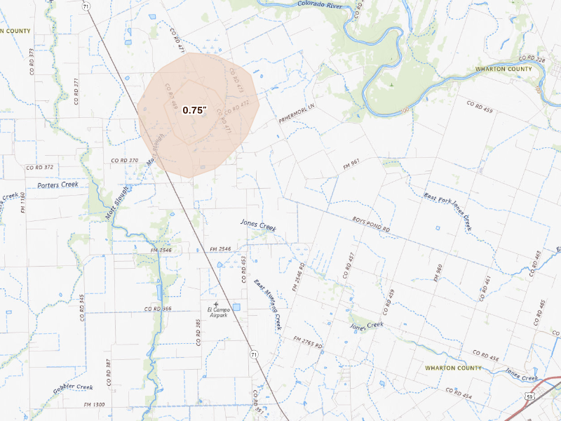 Radar-estimated hail-size map of the storm over El Campo, TX