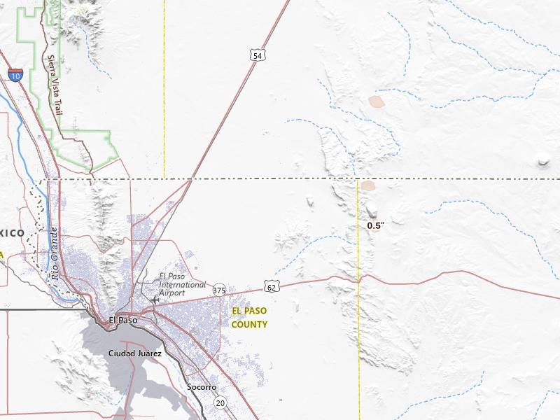 Radar-estimated hail-size map of the storm over El Paso, TX on May 10, 2026