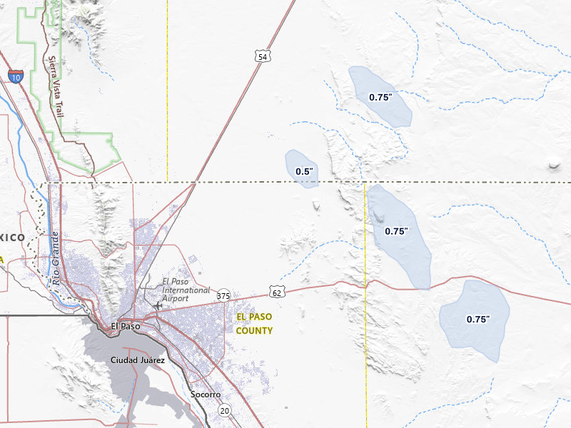 NEXRAD radar-signature map of the hail storm over El Paso, TX on May 10, 2026