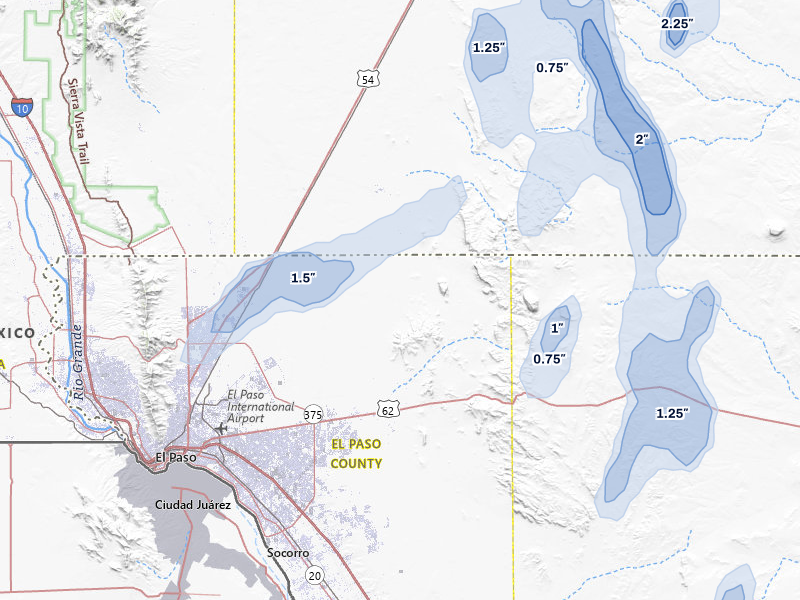 NEXRAD radar-signature map of the hail over El Paso, TX