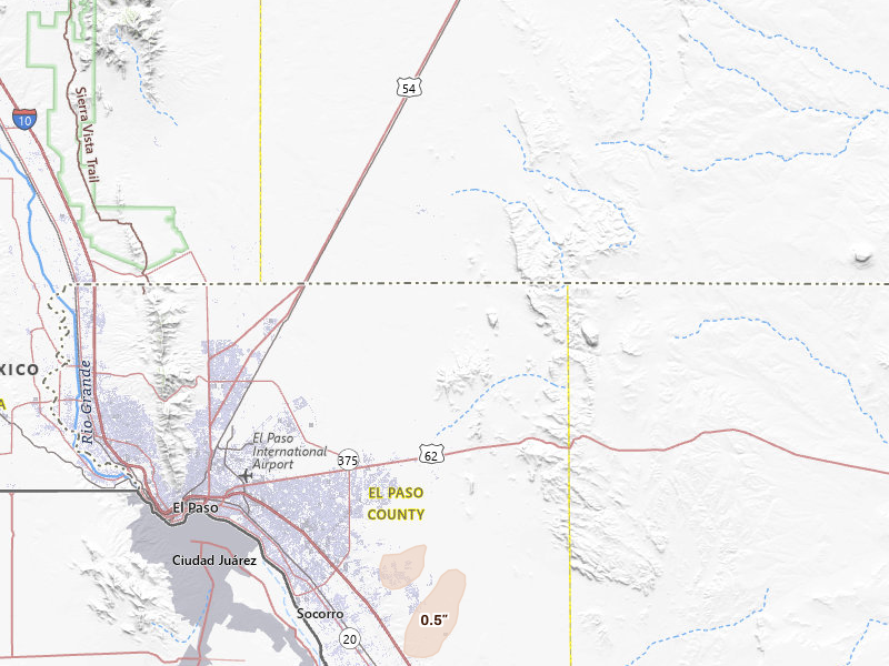 Radar-estimated hail-size map of the storm over El Paso, TX on Jun 18, 2026
