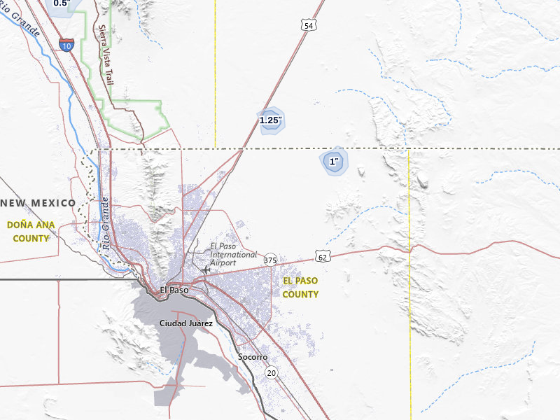 NEXRAD radar-signature map of the hail storm over El Paso, TX on Jul 31, 2026