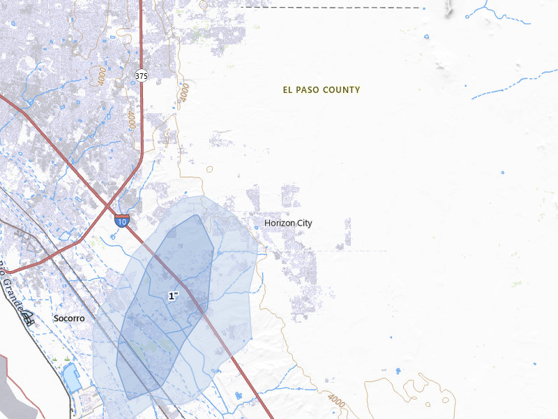 NEXRAD radar-signature map of the hail storm over El Paso, TX on Aug 1, 2026
