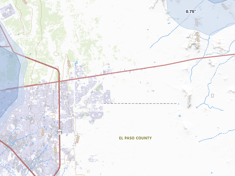 NEXRAD radar-signature map of the hail storm over El Paso, TX on Aug 7, 2026