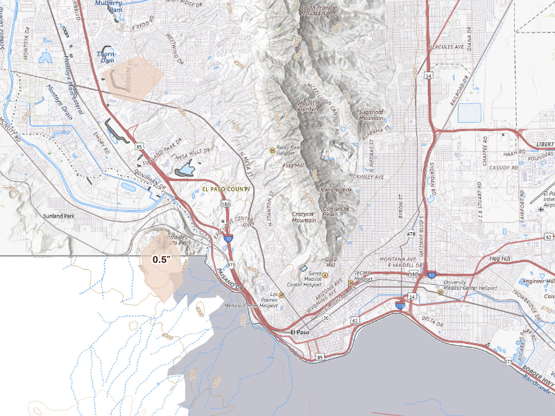 Radar-estimated hail-size map of the storm over El Paso, TX on Sep 16, 2026