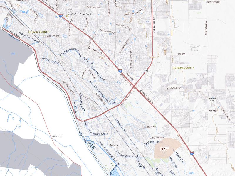 Radar-estimated hail-size map of the storm over El Paso, TX