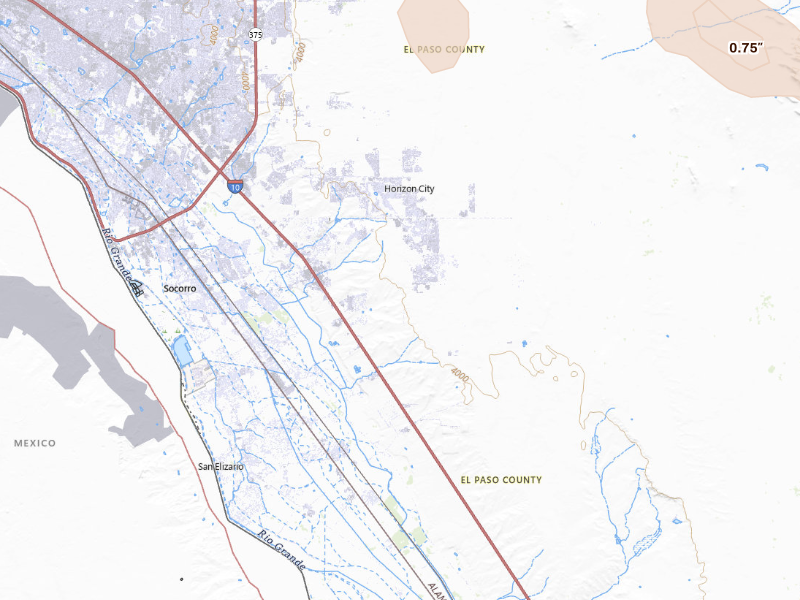 Radar-estimated hail-size map of the storm over El Paso, TX on Sep 19, 2026