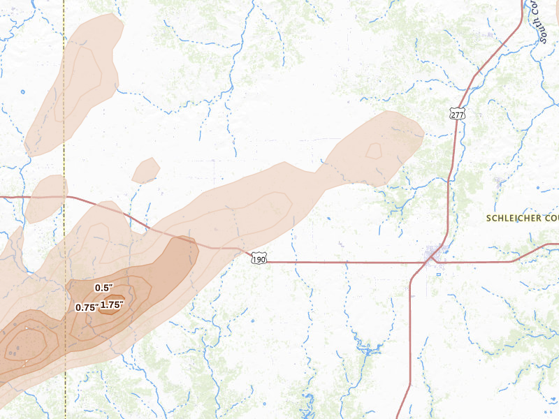 Radar-estimated hail-size map of the storm over Eldorado, TX on Mar 10, 2026
