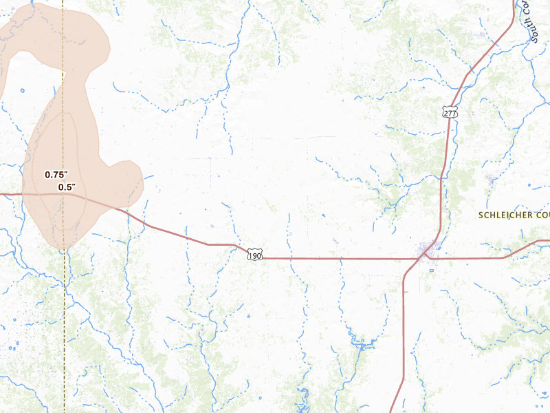 Radar-estimated hail-size map of the storm over Eldorado, TX on May 10, 2026