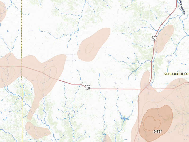 Radar-estimated hail-size map of the storm over Eldorado, TX on May 19, 2026