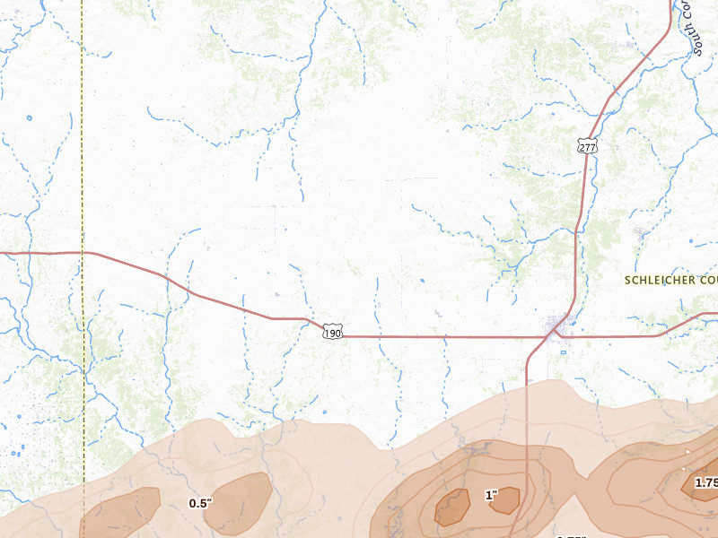 Radar-estimated hail-size map of the storm over Eldorado, TX on May 20, 2026